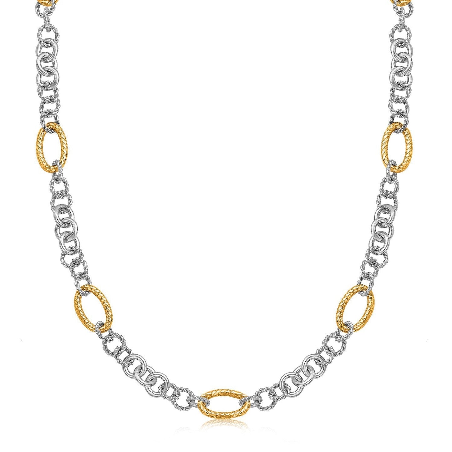 18k Yellow Gold and Sterling Silver Rhodium Plated Multi Style Chain Necklace Bids.com