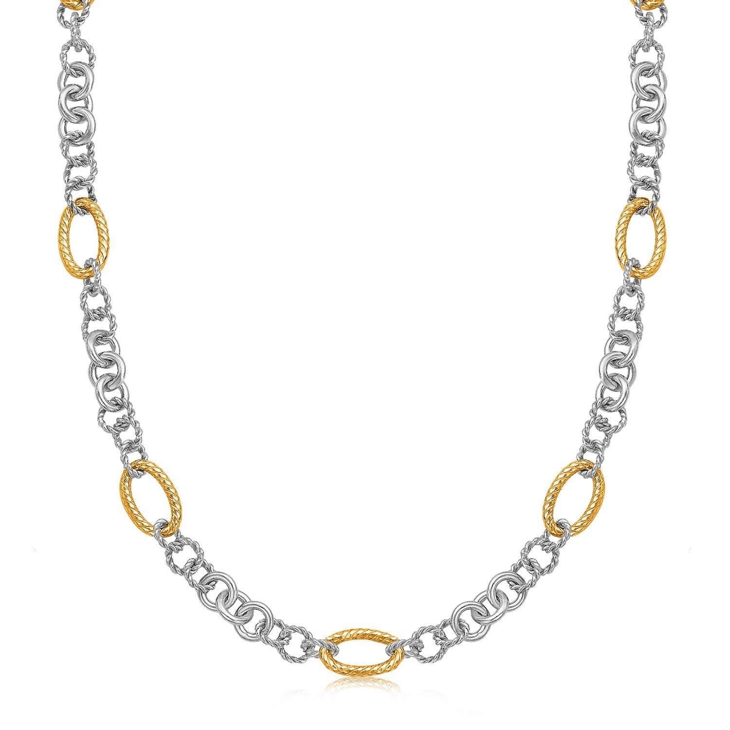 18k Yellow Gold and Sterling Silver Rhodium Plated Multi Style Chain Necklace Bids.com