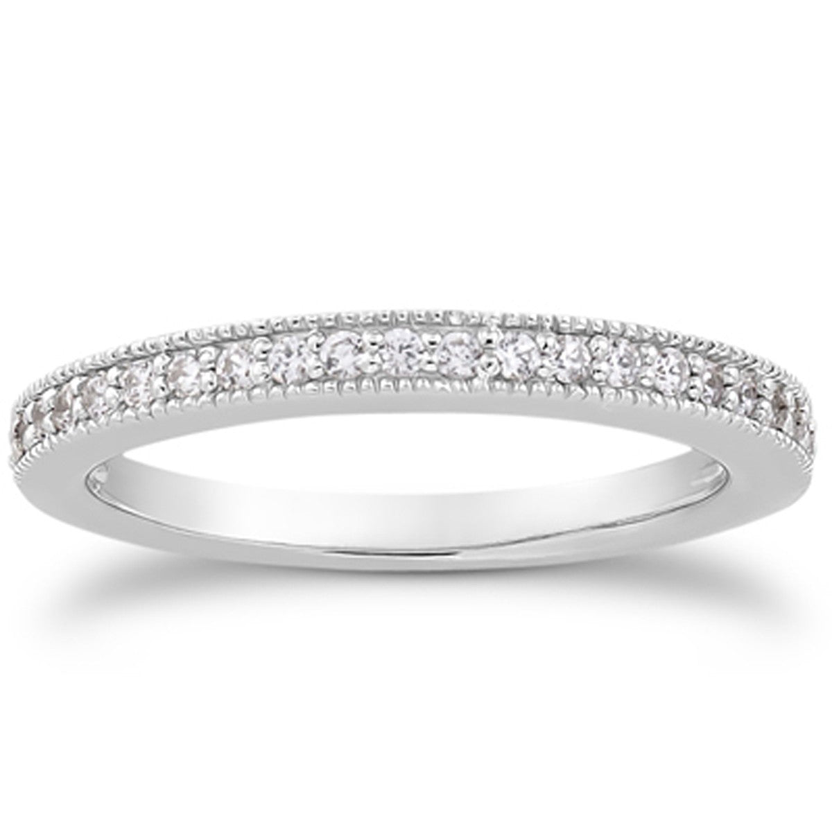 14k White Gold Pave Diamond Milgrain Wedding Ring Band Set 1/2 Around Bids.com