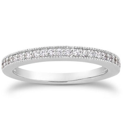 14k White Gold Pave Diamond Milgrain Wedding Ring Band Set 1/2 Around Bids.com