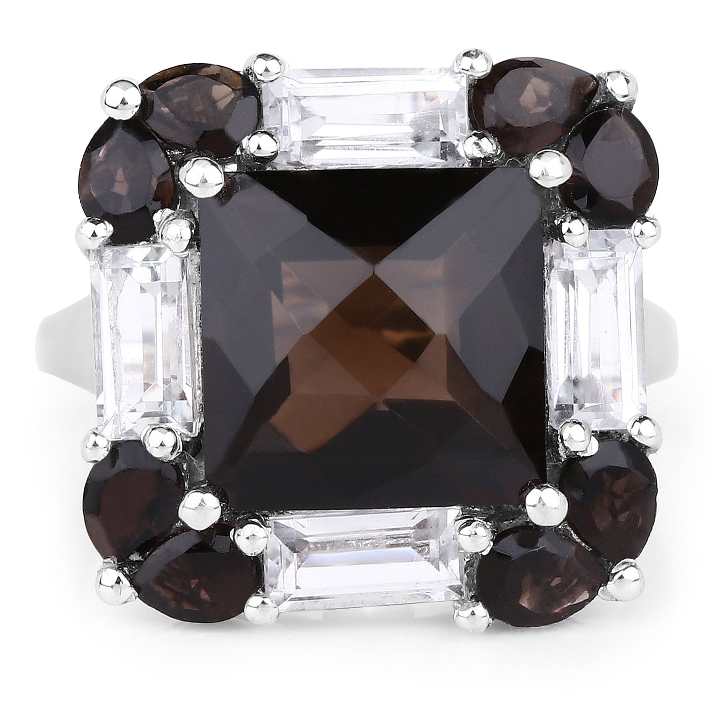 7.43 Carat Genuine Smoky Quartz & White Topaz .925 Sterling Silver Ring Bids.com