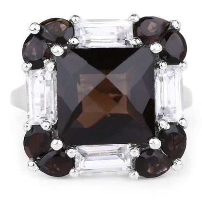 7.43 Carat Genuine Smoky Quartz & White Topaz .925 Sterling Silver Ring Bids.com
