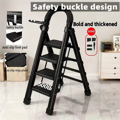 Folding 3/4-Step Ladder – Portable Steel Step Stool, Anti-Slip DailySale