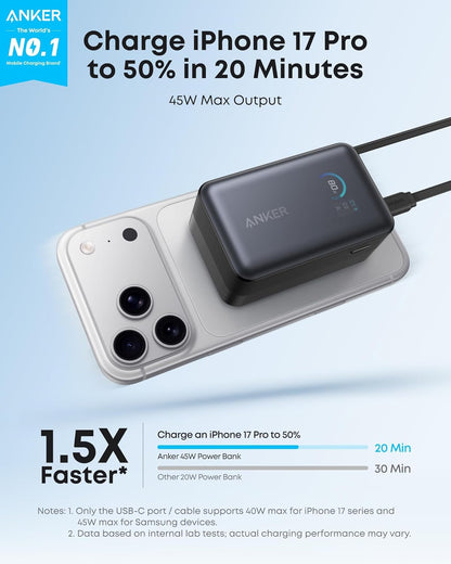 Anker Nano Power Bank (10K, 45W, Built-In Retractable USB-C Cable) Anker