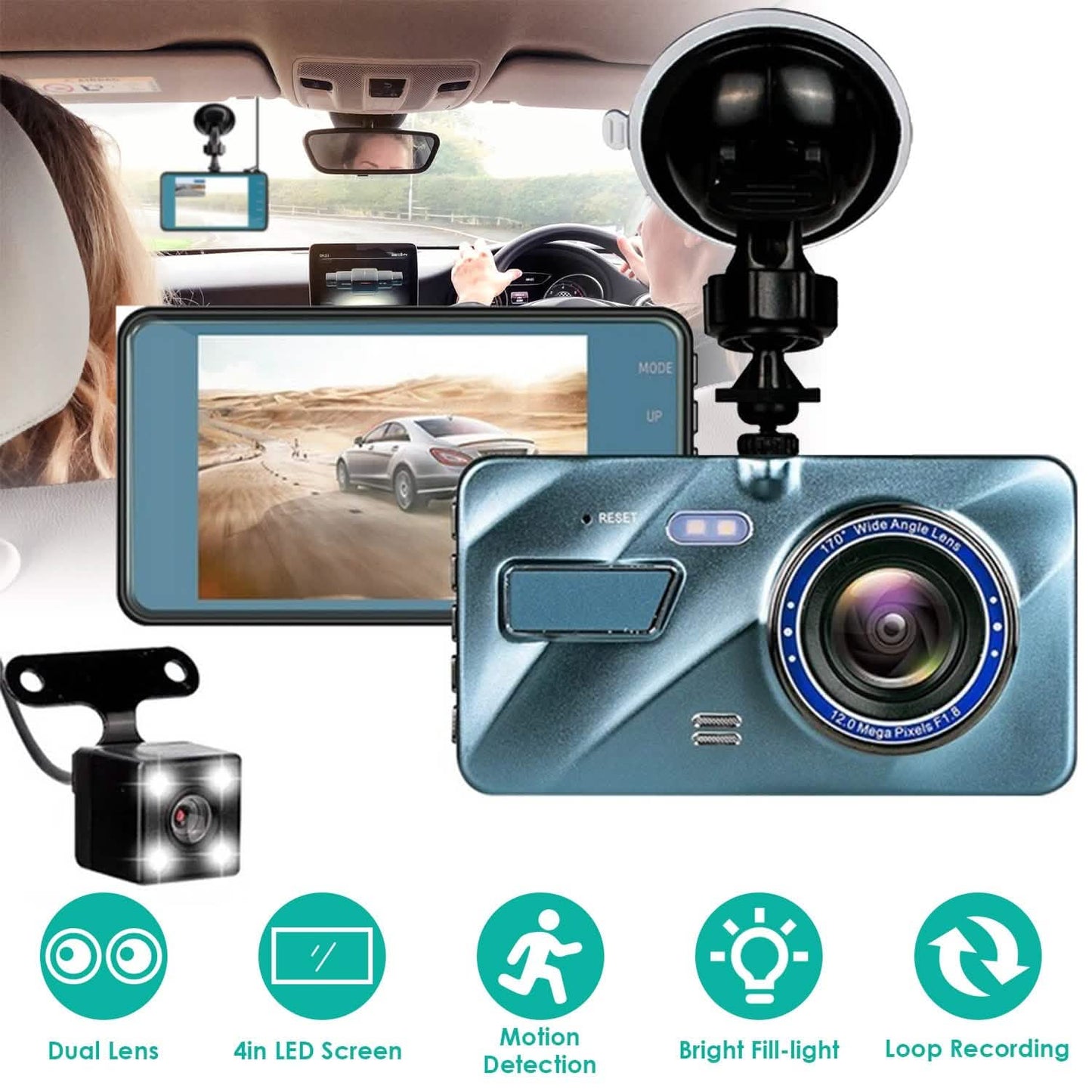 720P Dual Dash Car Camera Recorder with Motion Detection Light DailySale