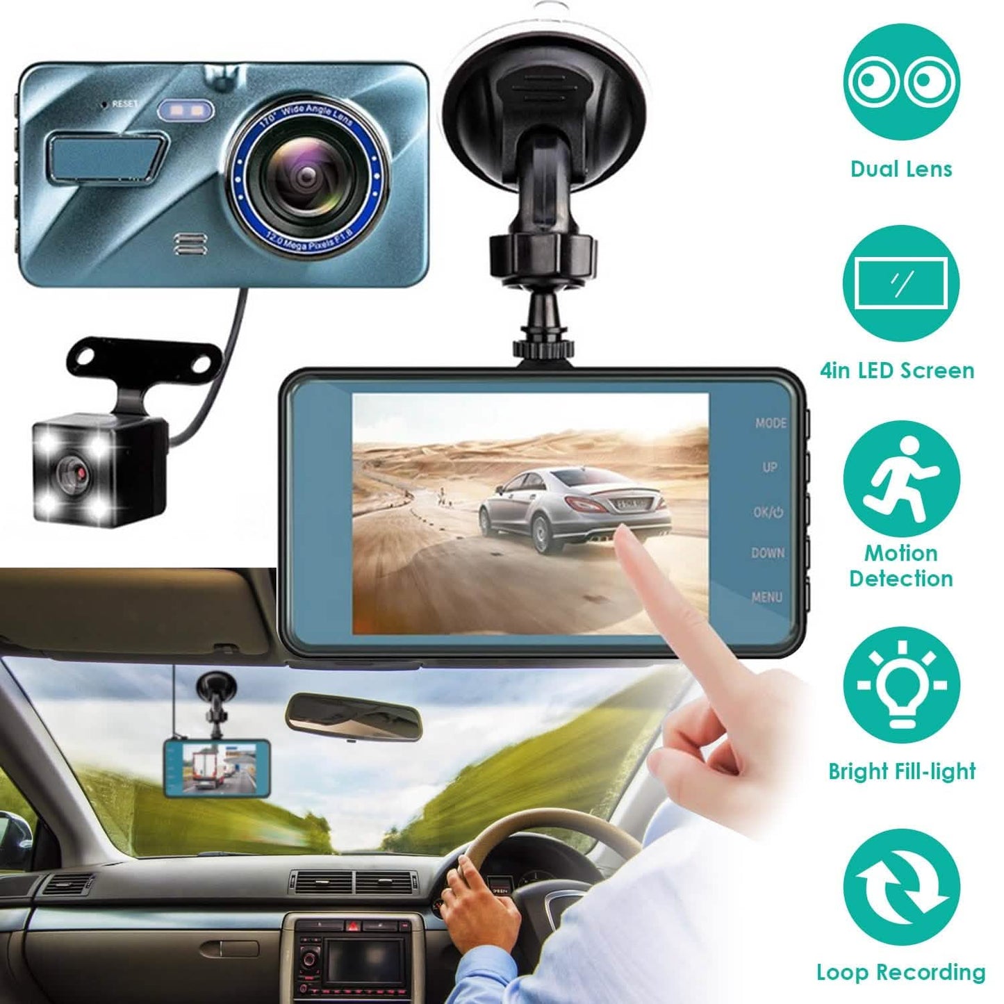 720P Dual Dash Car Camera Recorder with Motion Detection Light DailySale