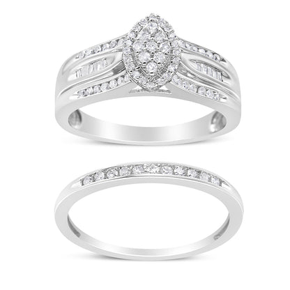 .925 Sterling Silver 1/2 Cttw Round and Baguette-Cut Diamond Engagement Bridal Set (I-J Color, I1-I2 Clarity) - Size 7 Bids.com