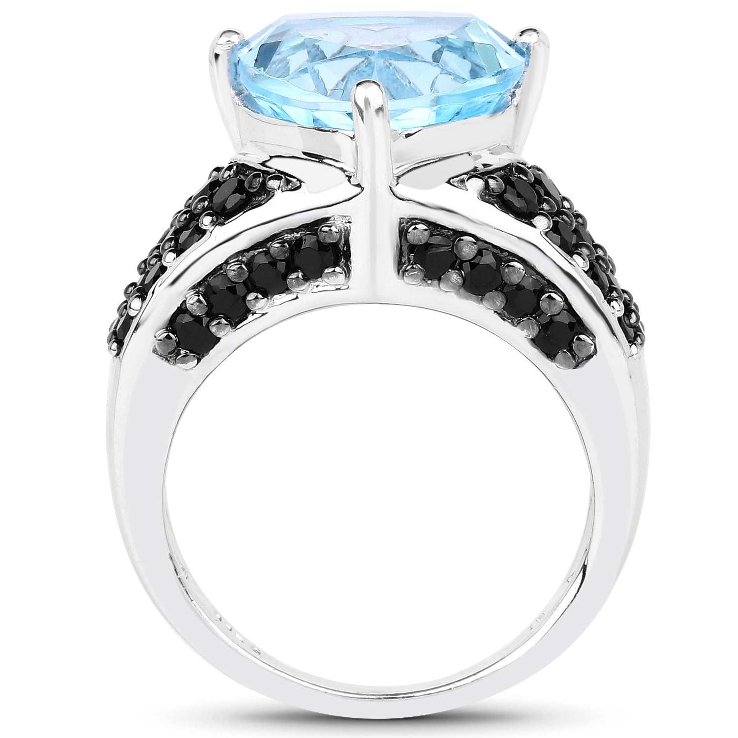 5.49 Carat Genuine Blue Topaz and Black Spinel .925 Sterling Silver Ring Bids.com