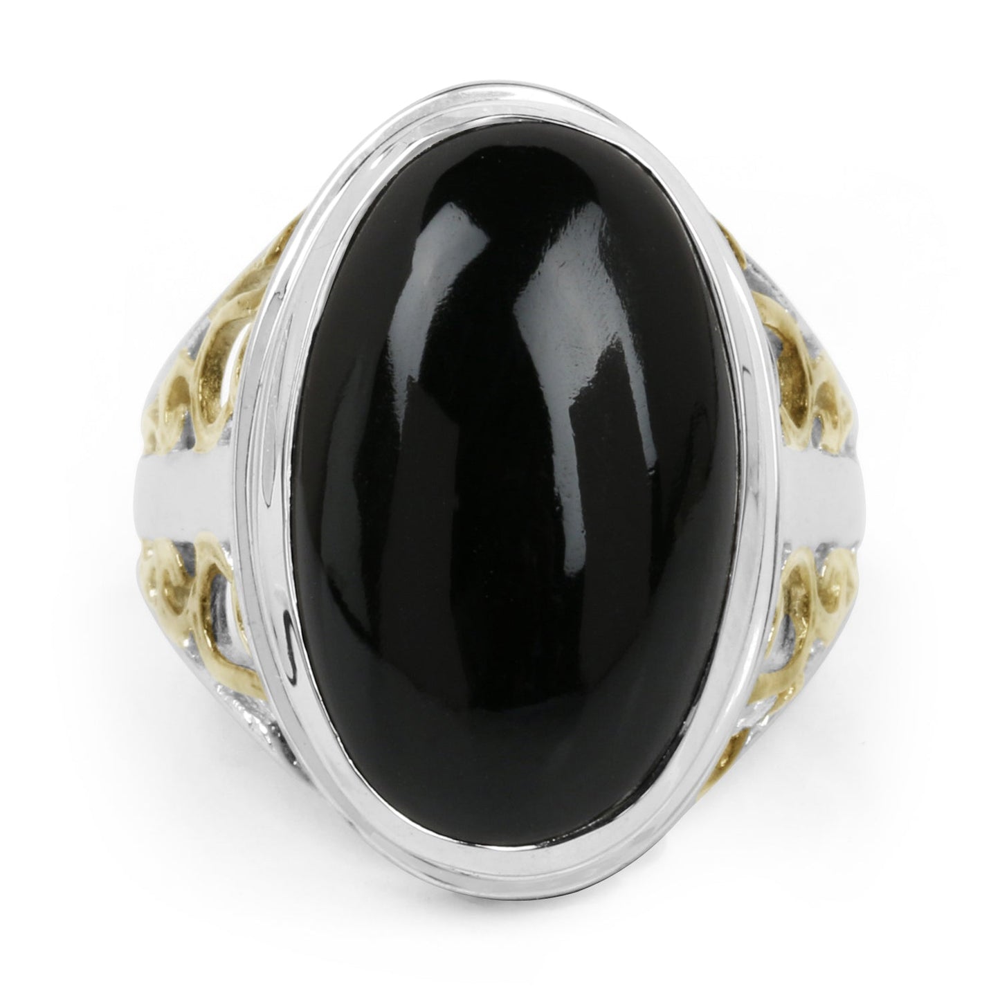 Two Tone Plated 10.92 Carat Genuine Black Onyx .925 Sterling Silver Ring Bids.com