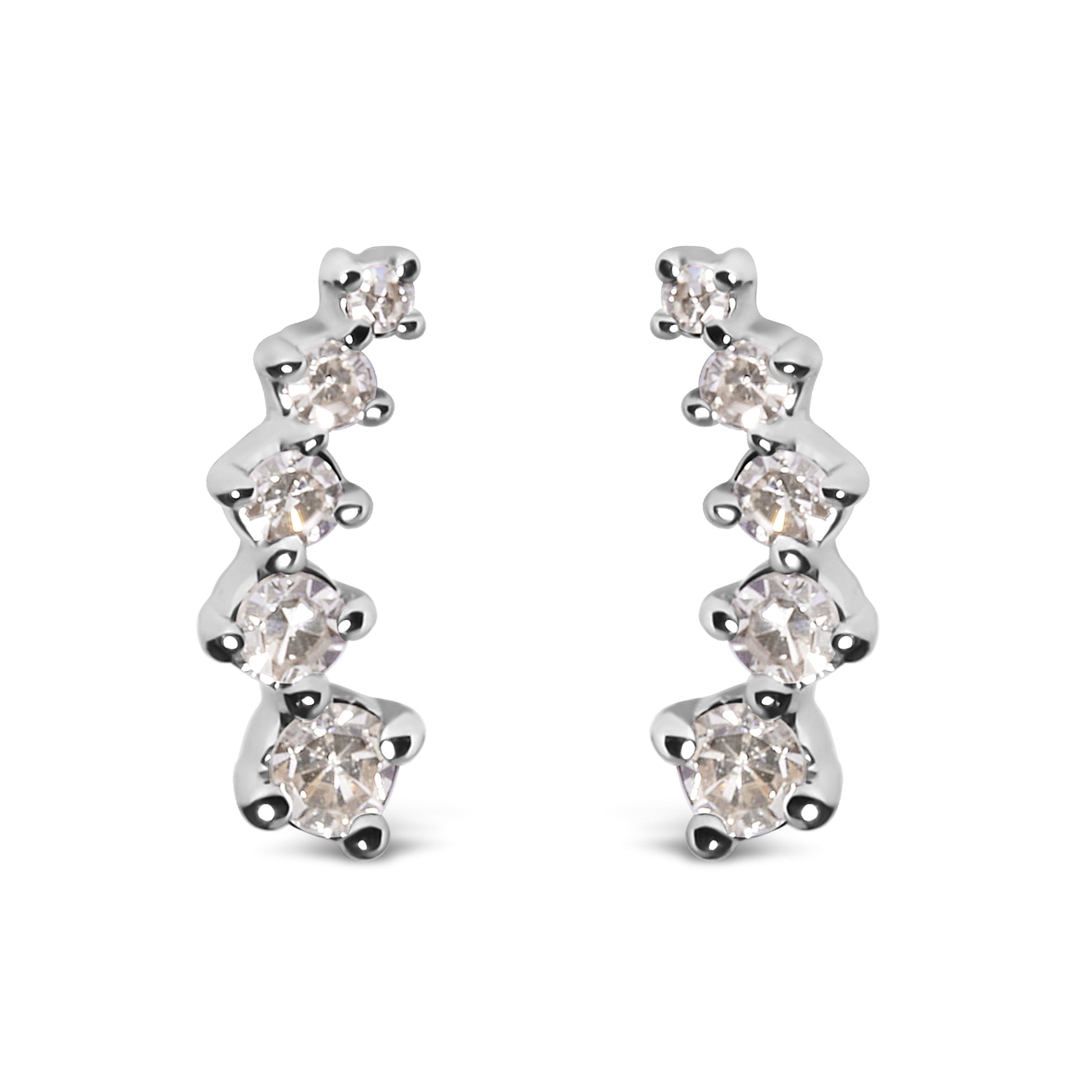 10K White Gold 1/10 Cttw Diamond Journey Style Climber Stud Earrings (H-I Color, I1-I2 Clarity) Bids.com