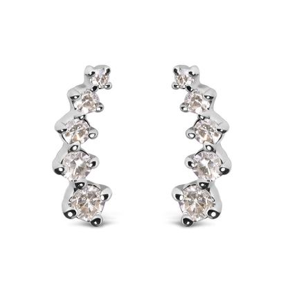 10K White Gold 1/10 Cttw Diamond Journey Style Climber Stud Earrings (H-I Color, I1-I2 Clarity) Bids.com