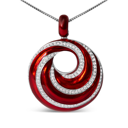 .925 Sterling Silver Red Enamel and 1/2 Diamond Endless Swirl Medallion 18" Pendant Necklace (F-G Color, VS1-VS2 Clarity) Bids.com