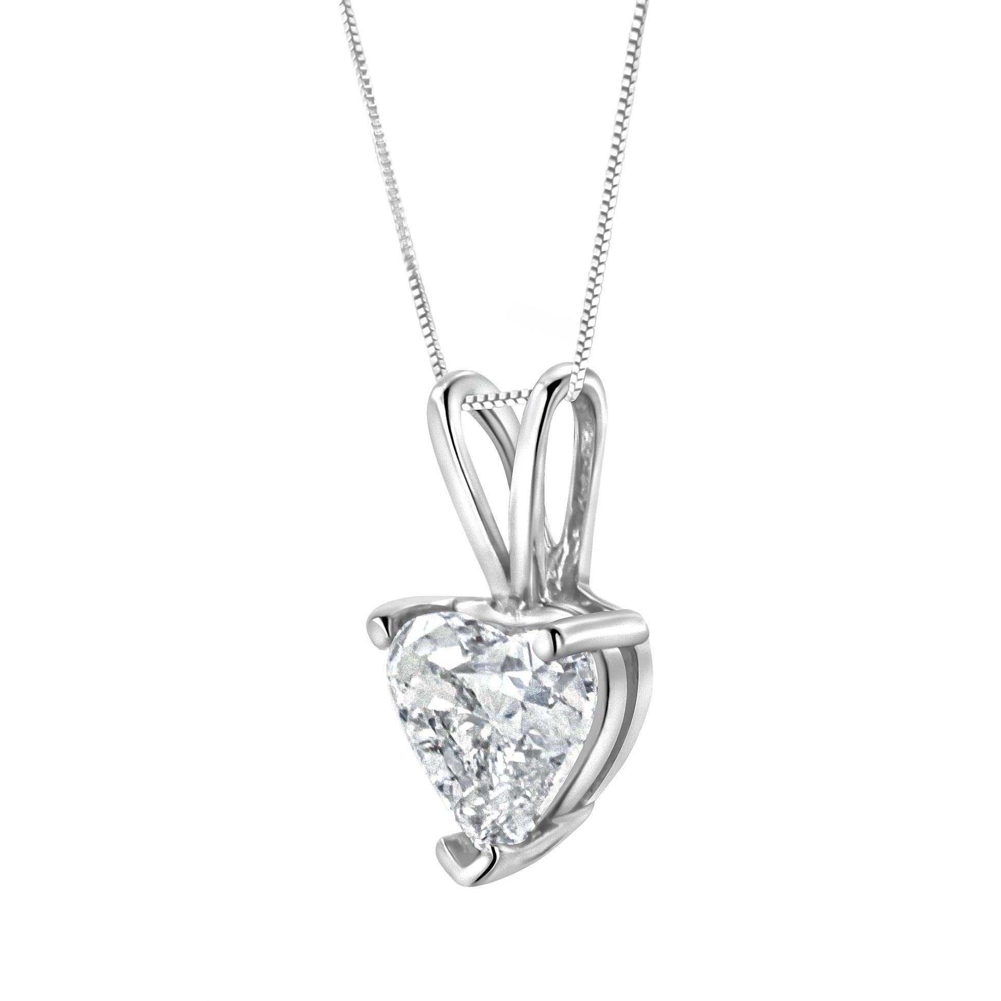 14K White Gold 3/8 Cttw Heart-Shaped Diamond Classic Solitaire 18" Pendant Necklace (H-I Color, VS2-SI1 Clarity) Bids.com