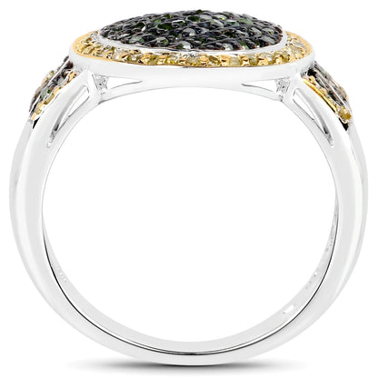 0.44 Carat Genuine Green Diamond and Yellow Diamond .925 Sterling Silver Ring Bids.com
