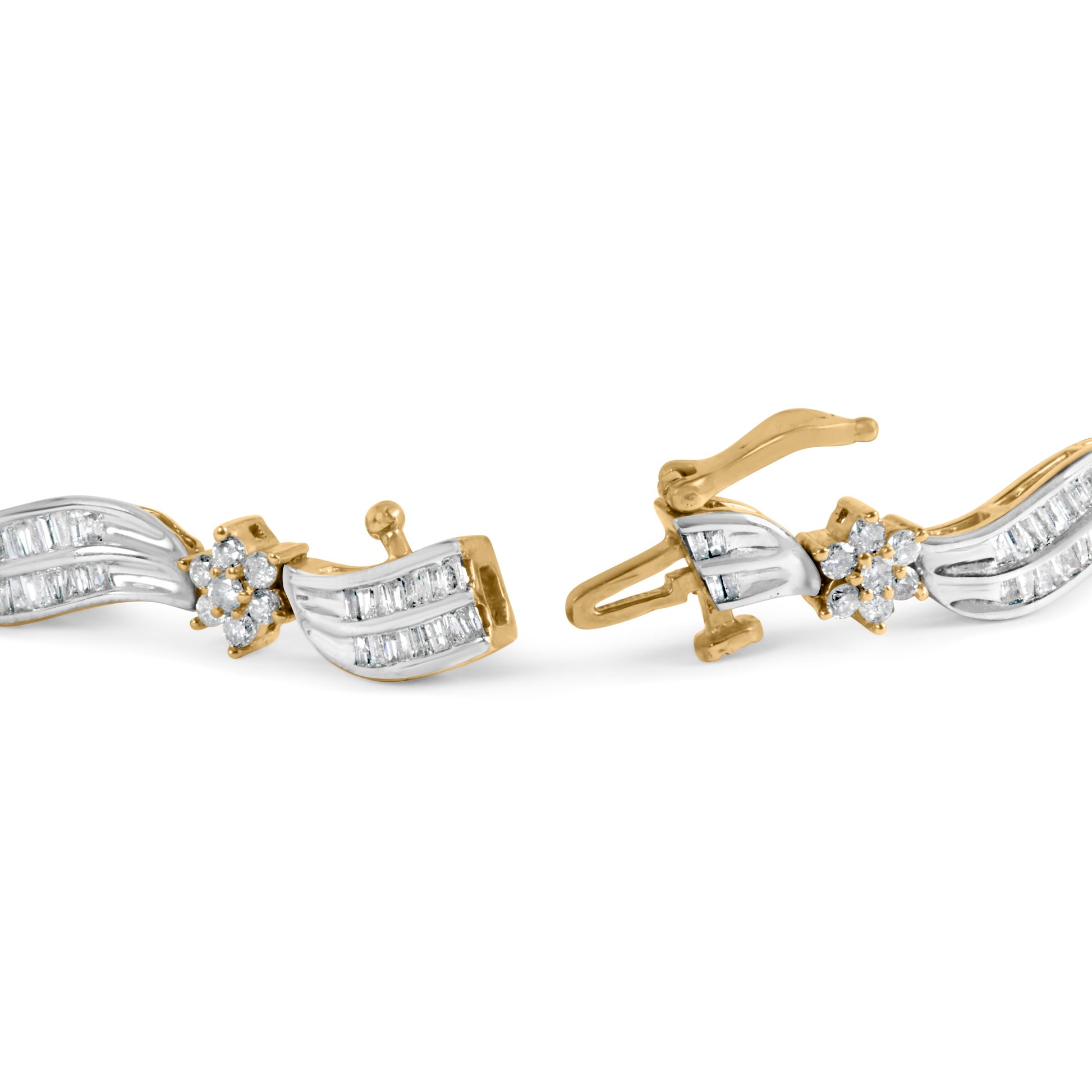 10K Yellow and White Gold 3.00 Cttw Diamond Cluster and Wave Link Bracelet (I-J Color, I1-I2 Clarity) - 7.25" Bids.com