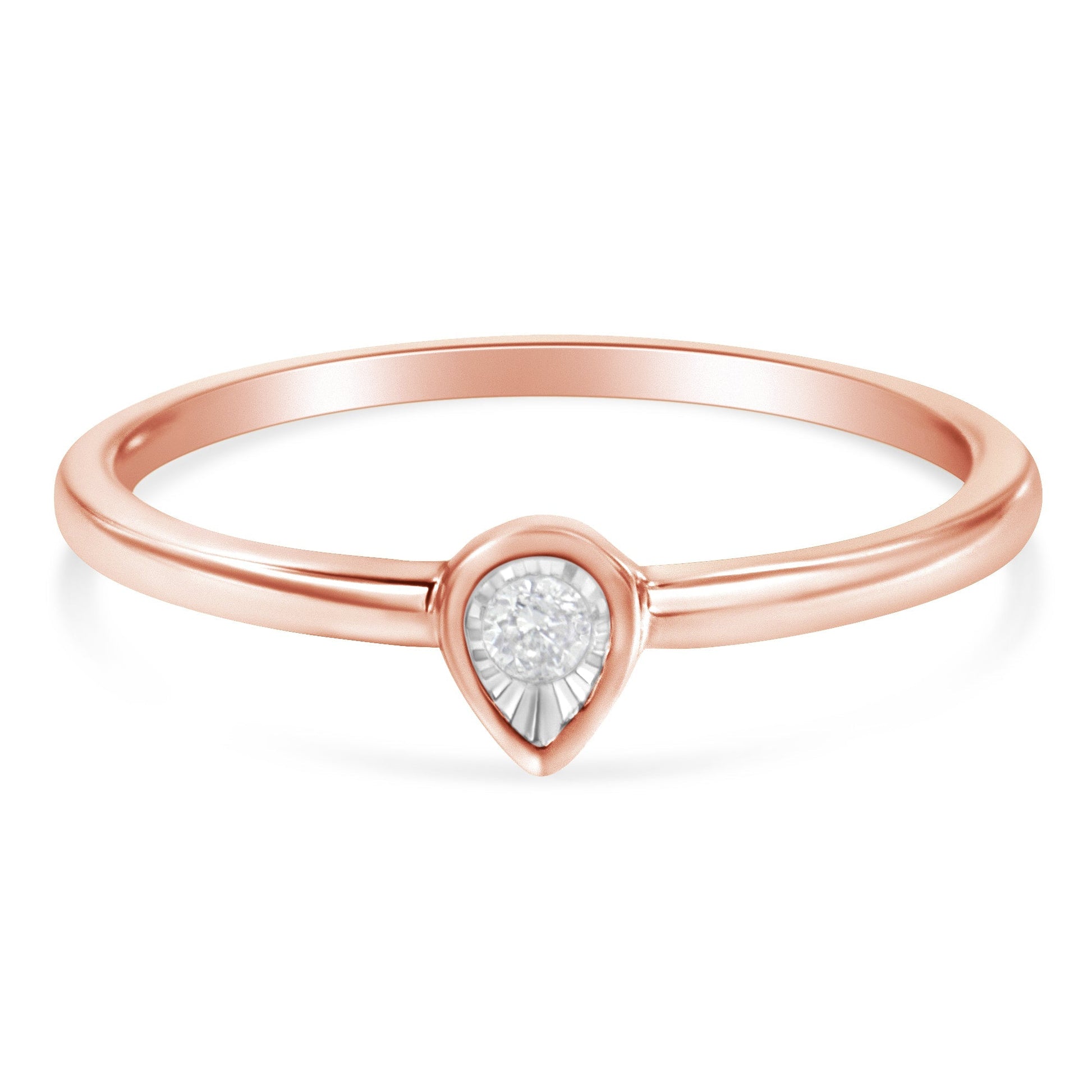 14K Rose Gold Plated .925 Sterling Silver 1/20 Carat Diamond Teardrop Pear-Shaped Miracle Set Petite Fashion Ring (J-K Color, I1-I2 Clarity) - Size 6 Bids.com