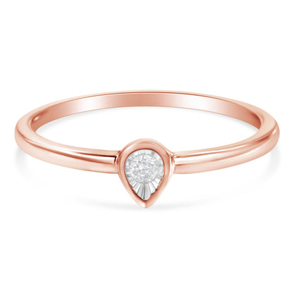 14K Rose Gold Plated .925 Sterling Silver 1/20 Carat Diamond Teardrop Pear-Shaped Miracle Set Petite Fashion Ring (J-K Color, I1-I2 Clarity) - Size 6 Bids.com