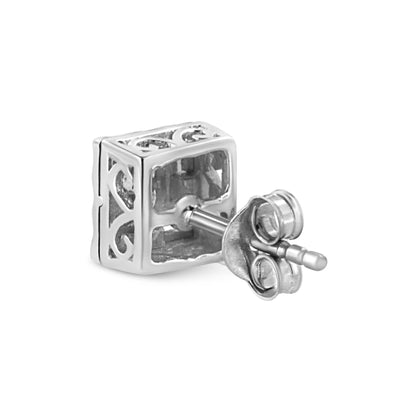 .925 Sterling Silver 1/6 Cttw Invisible Set Princess-Cut Diamond Quad Composite Stud Earrings (H-I Color, I1-I2 Clarity) Bids.com