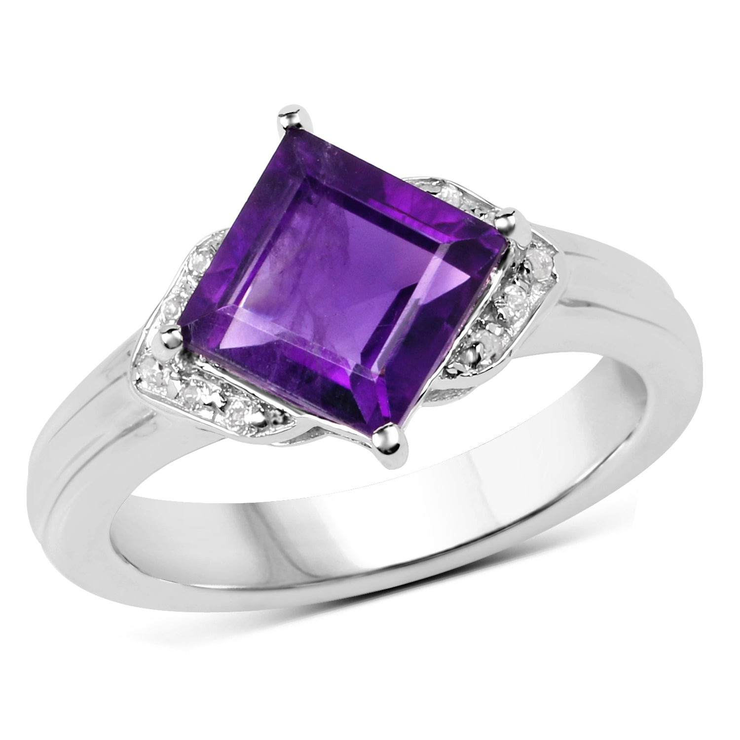 2.55 Carat Genuine Amethyst and White Topaz .925 Sterling Silver Ring Bids.com