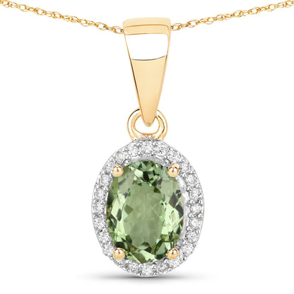 1.27 Carat Genuine Green Tourmaline and White Diamond 14K Yellow Gold Pendant Bids.com