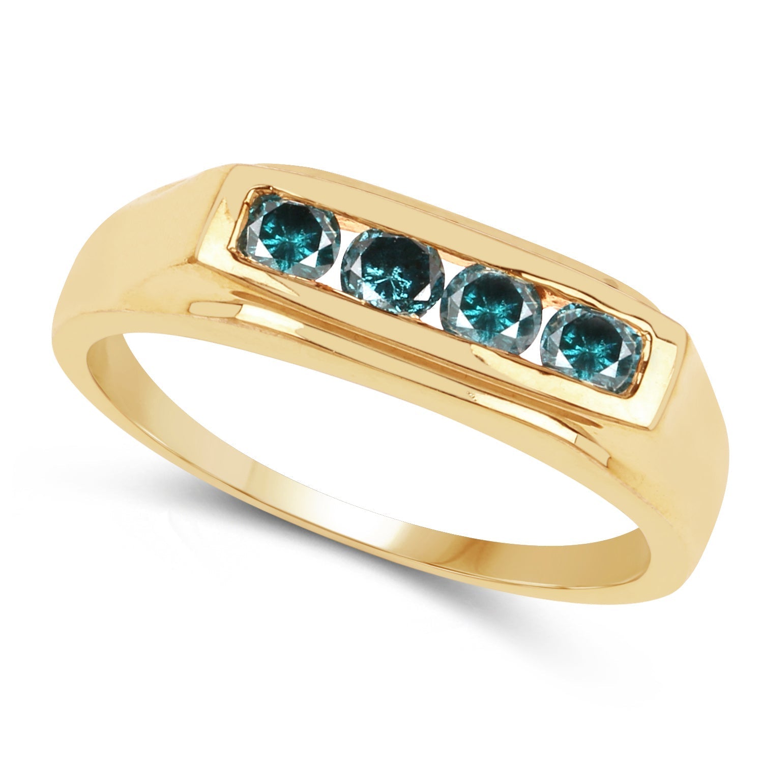 14K Yellow Gold Plated 0.48 Carat Genuine Blue Diamond .925 Sterling Silver Ring Bids.com