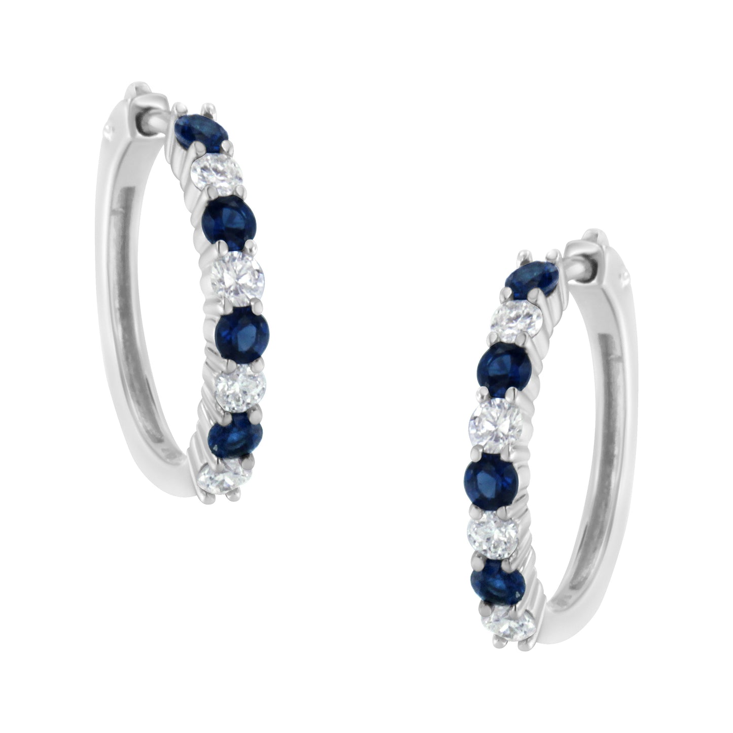 10K White Gold, Â½ Cttw Diamond, & Â½ Cttw Lab-Grown Blue Sapphire Leverback Hoop Earrings (H-I Color, I1-I2 Clarity) Bids.com