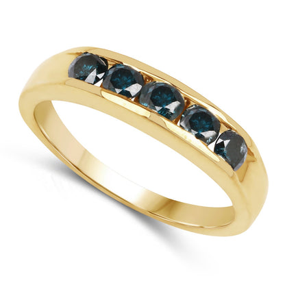 14K Yellow Gold Plated 0.80 Carat Genuine Blue Diamond .925 Sterling Silver Ring Bids.com