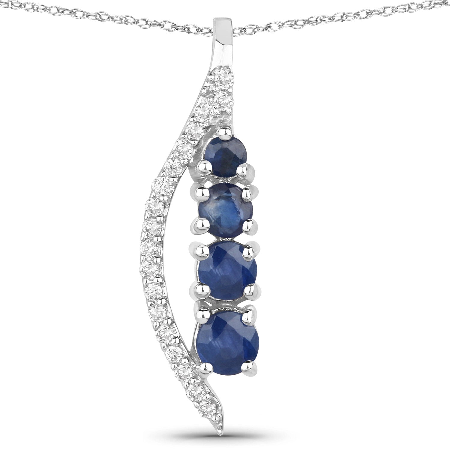 0.40 Carat Genuine Blue Sapphire and White Diamond 14K White Gold Pendant Bids.com