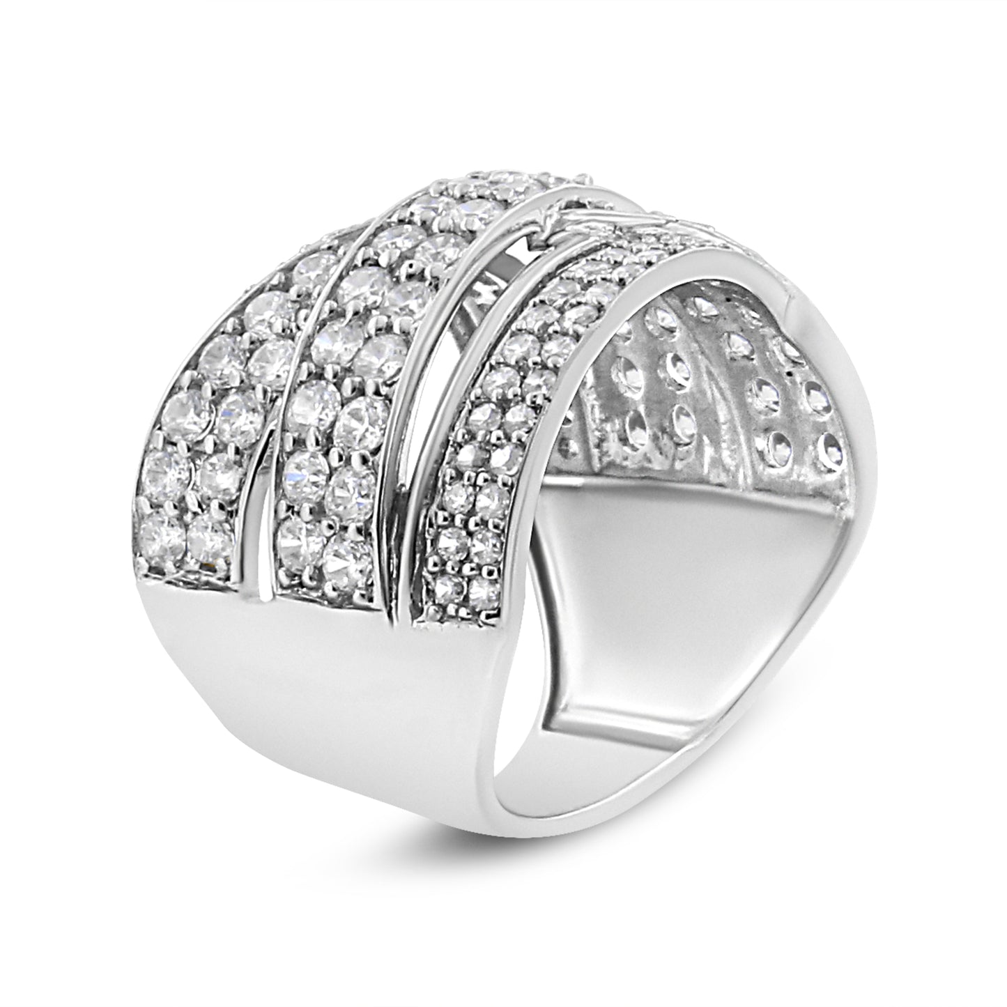.925 Sterling Silver 2.00 Cttw Round-Cut Diamond Overlapping Bypass Band Ring (I-J Color, I2-I3 Clarity) - Ring Size 7 Bids.com