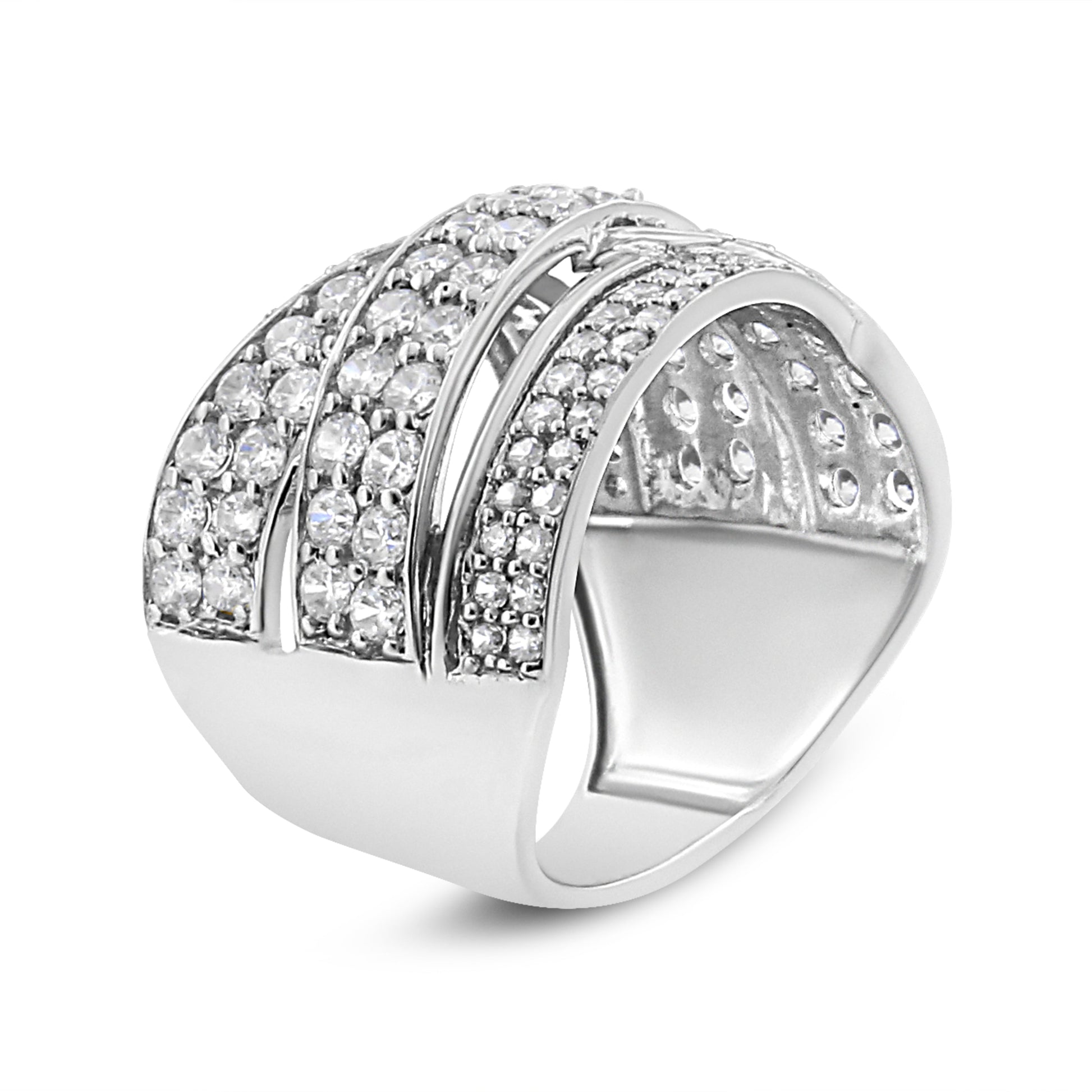 .925 Sterling Silver 2.00 Cttw Round-Cut Diamond Overlapping Bypass Band Ring (I-J Color, I2-I3 Clarity) - Ring Size 7 Bids.com