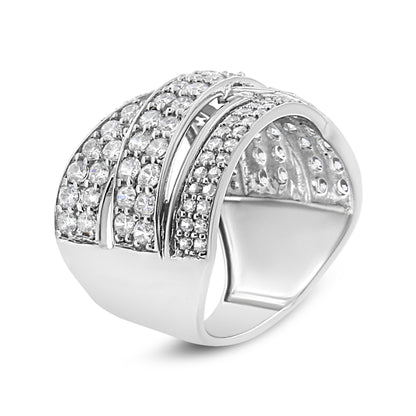 .925 Sterling Silver 2.00 Cttw Round-Cut Diamond Overlapping Bypass Band Ring (I-J Color, I2-I3 Clarity) - Ring Size 7 Bids.com