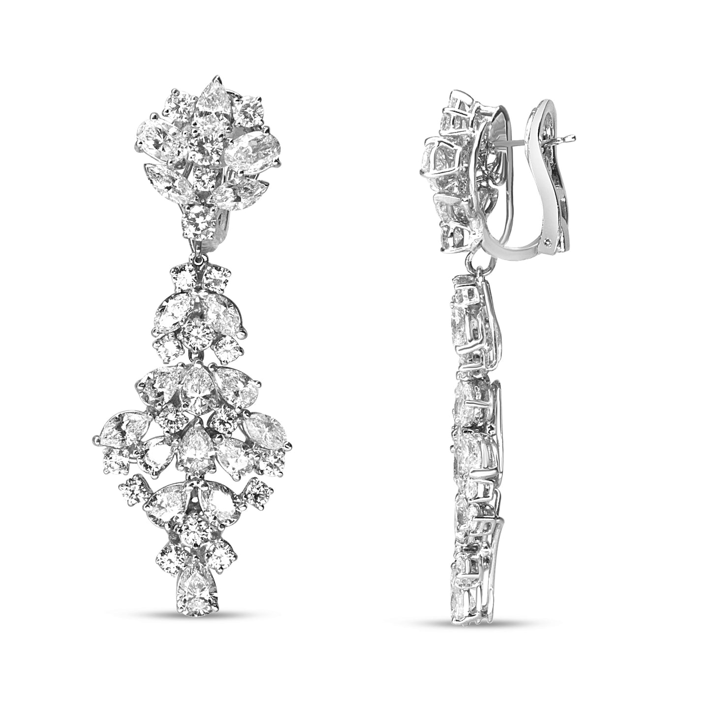 18K White Gold 9 1/2 Cttw Diamond Cluster Drop Dangle Clip-On Earrings (F-G Color, VS1-VS2 Clarity) Bids.com