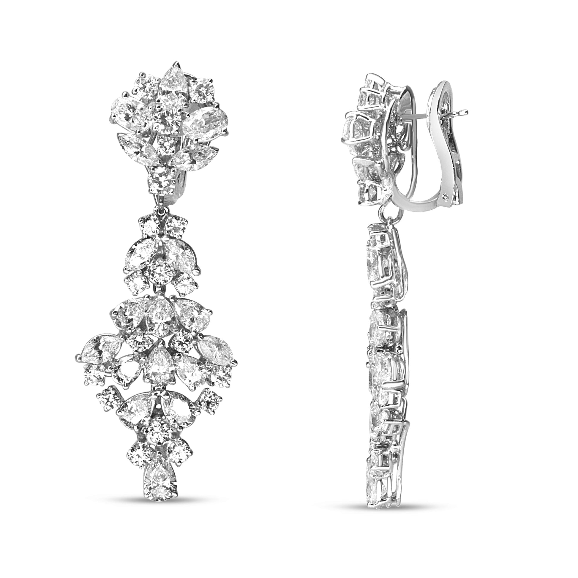 18K White Gold 9 1/2 Cttw Diamond Cluster Drop Dangle Clip-On Earrings (F-G Color, VS1-VS2 Clarity) Bids.com