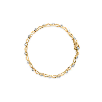 10k Yellow Gold 1.00 Cttw Round-Cut Diamond Floral S-Link 7.50" Bracelet (I-J Color, I2-I3 Clarity) Bids.com