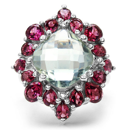 8.61 Carat Genuine Green Amethyst & Rhodolite .925 Sterling Silver Ring Bids.com
