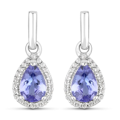 0.85 Carat Genuine Tanzanite and White Topaz .925 Sterling Silver Earrings Bids.com