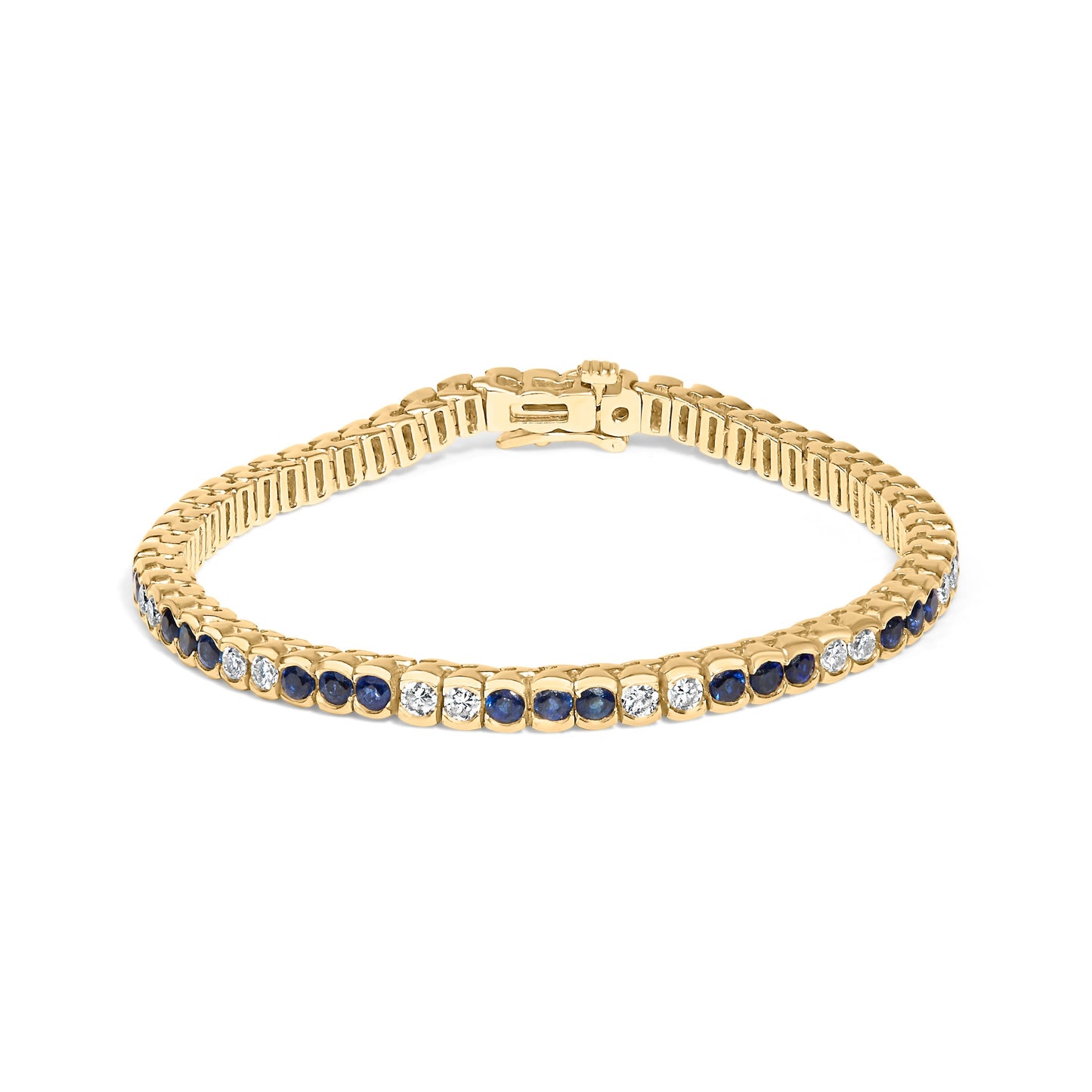 14K Yellow Gold 1 3/4 Cttw Diamond and 5.0 Cttw Blue Sapphire Bezel Set Tennis Bracelet (G-H Color, SI1-SI2 Clarity) - 7" Inches Bids.com