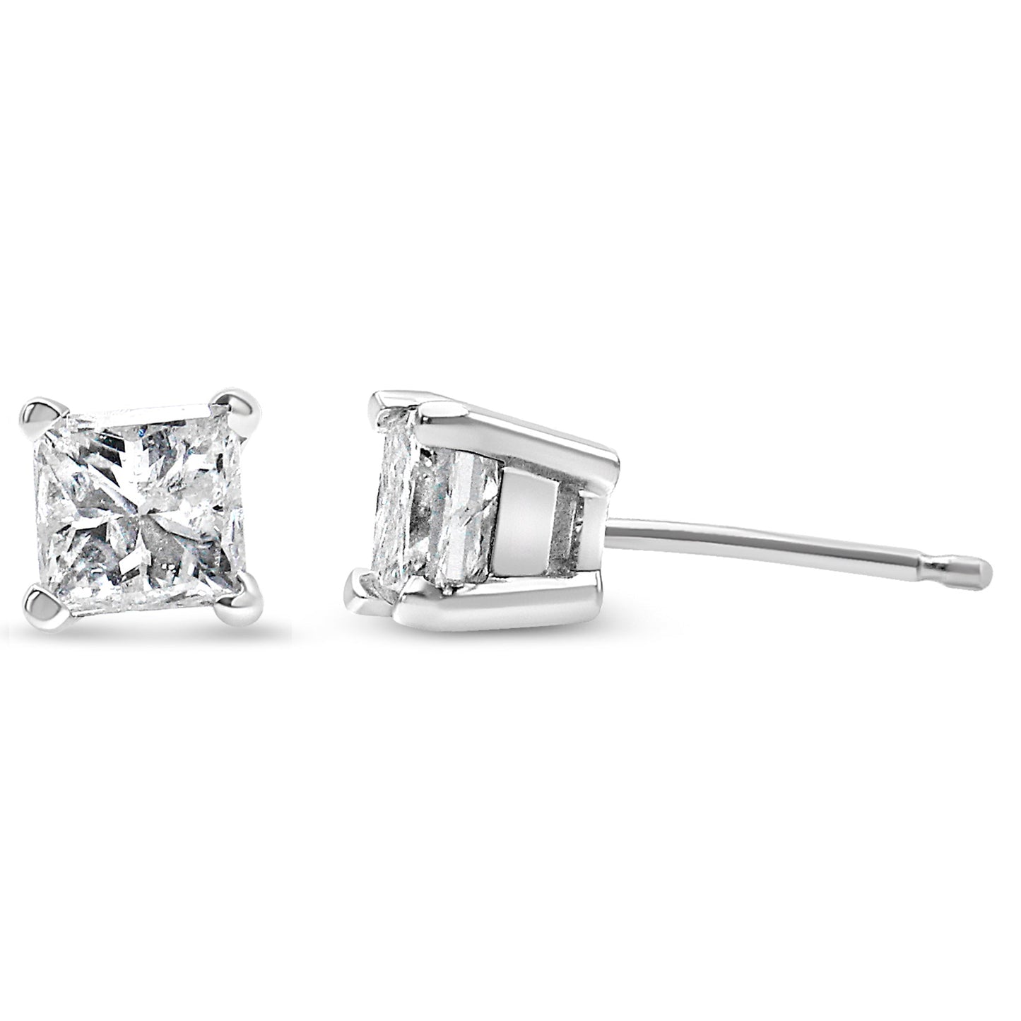 AGS Certified 2/5 Cttw Princess Cut Diamond 14K White Gold 4-Prong Solitaire Square Stud Earrings (L-M Color, I1-I2 Clarity) Bids.com