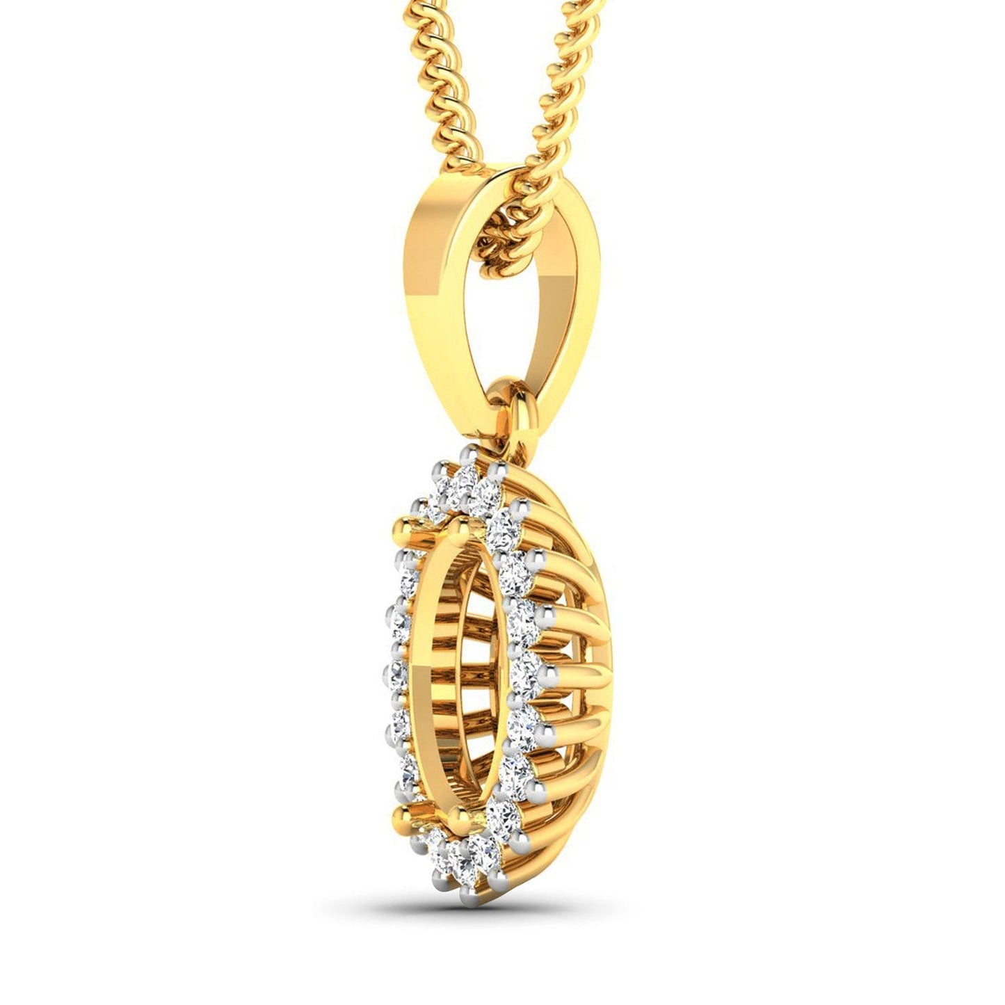 0.13 Carat Genuine White Diamond 14K Yellow Gold Semi Mount Pendant - holds 8x6mm Oval Gemstone Bids.com