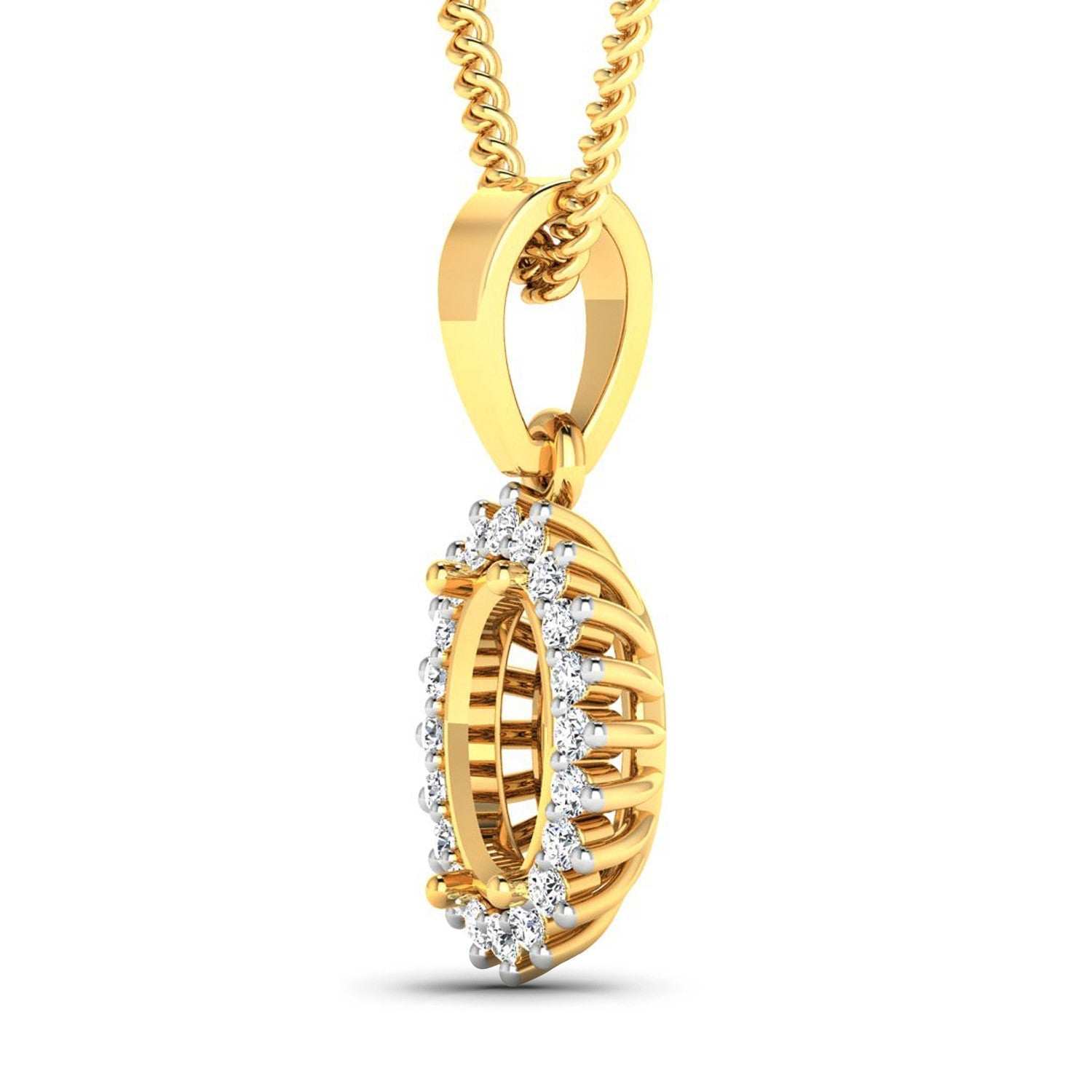 0.13 Carat Genuine White Diamond 14K Yellow Gold Semi Mount Pendant - holds 8x6mm Oval Gemstone Bids.com
