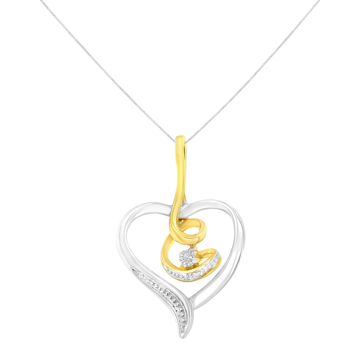 Espira 10K Two-Tone Yellow & White Gold .03 Cttw Diamond-Accented Round-Cut Diamond Swirl Open Heart 18" Pendant Necklace (I-J Color, I2-I3 Clarity) Bids.com