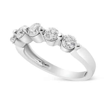 14K White Gold 1.00 Cttw Brilliant Round Cut Diamond 5-Stone Band Ring (H-I Color, SI2-I1 Clarity) - Ring Size 7 Bids.com