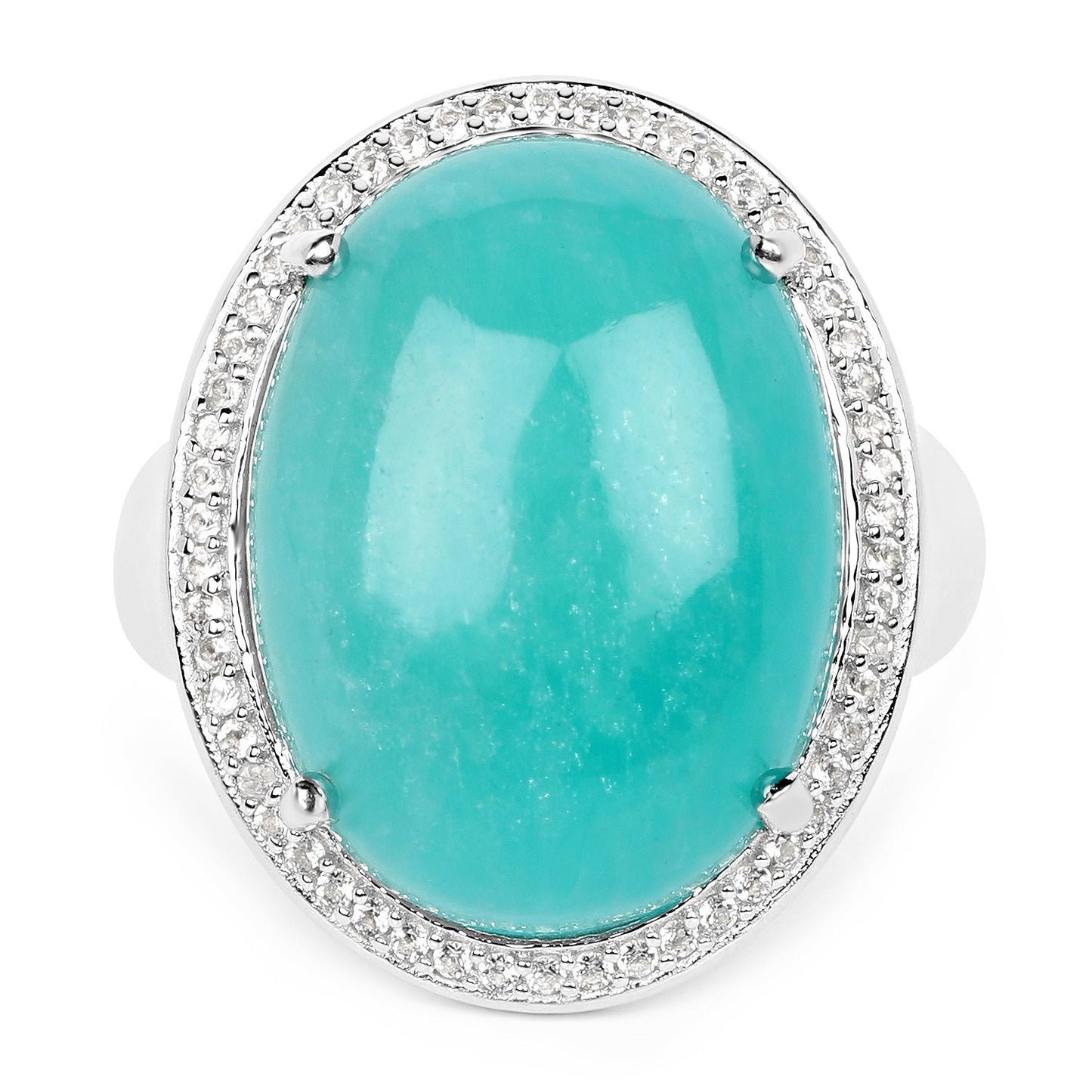 15.09 Carat Genuine Amazanite And White Topaz .925 Sterling Silver Ring Bids.com