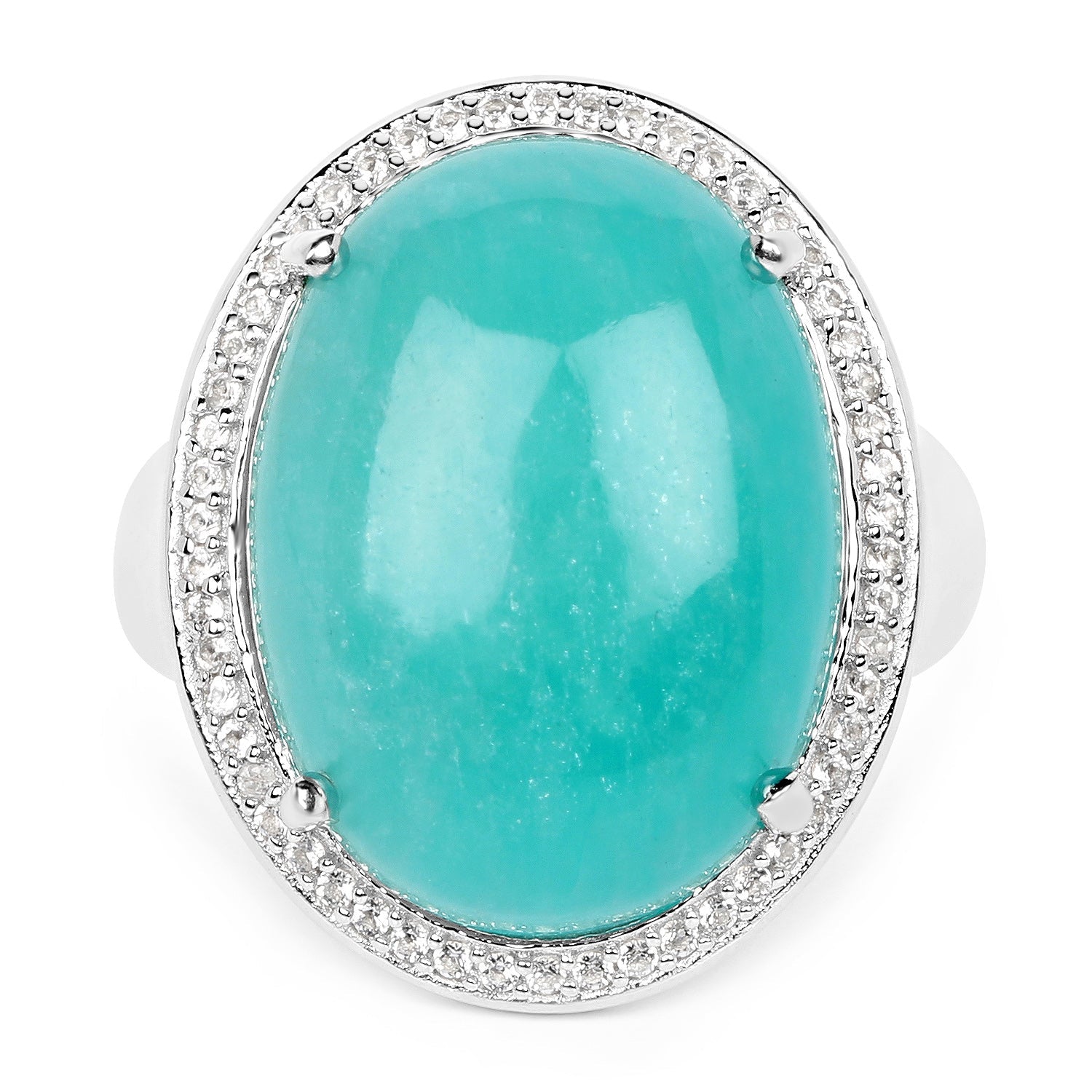 15.09 Carat Genuine Amazanite And White Topaz .925 Sterling Silver Ring Bids.com