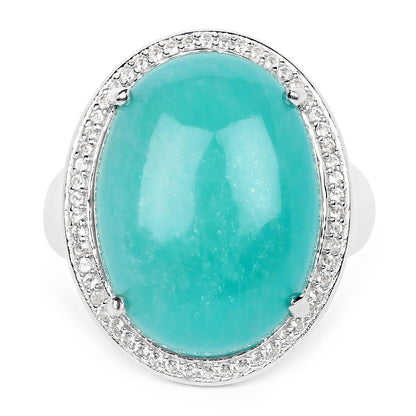 15.09 Carat Genuine Amazanite And White Topaz .925 Sterling Silver Ring Bids.com