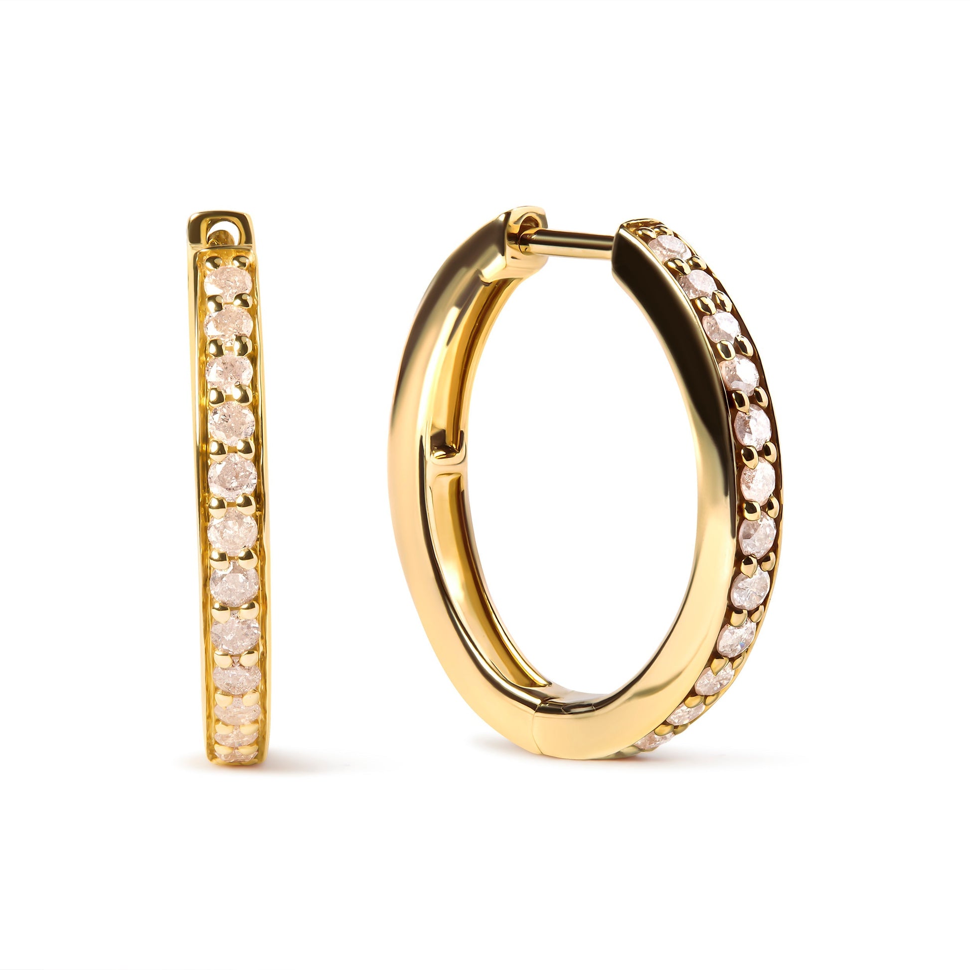 10K Yellow Gold 1/2 Cttw Round-Cut Diamond Hoop Earrings (I-J Color, I2-I3 Clarity) Bids.com