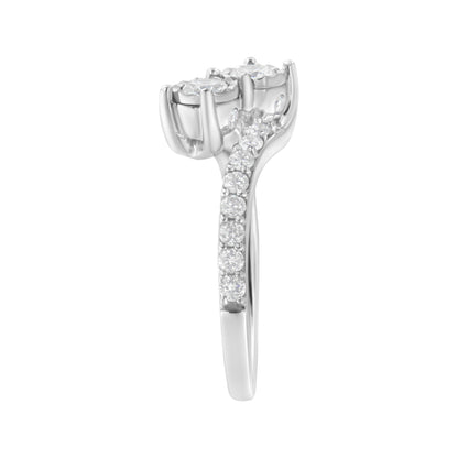 10K White Gold Two-Stone Miracle-Set Diamond Bypass Ring (1 Cttw, H-I Color, I1-I2 Clarity) - Size 6 Bids.com