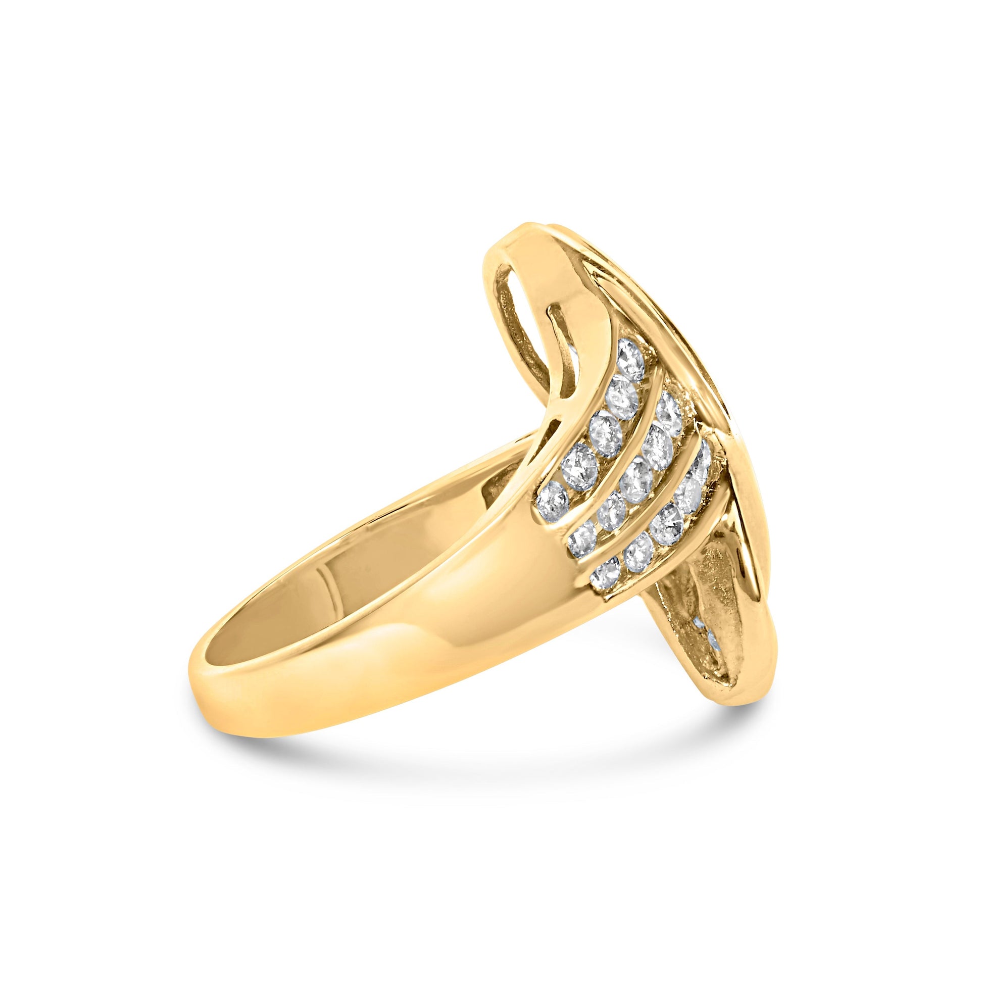 14K Yellow Gold 1 1/3 Cttw Channel Set Diamond Bypass Cocktail Ring (J-K Color, I1-I2 Clarity) - Ring Size 7 Bids.com