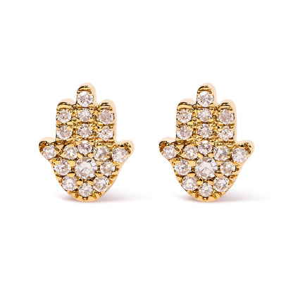 10K Yellow Gold Diamond Accented Hamsa Stud Earrings (H-I Color, I1-I2 Clarity) Bids.com