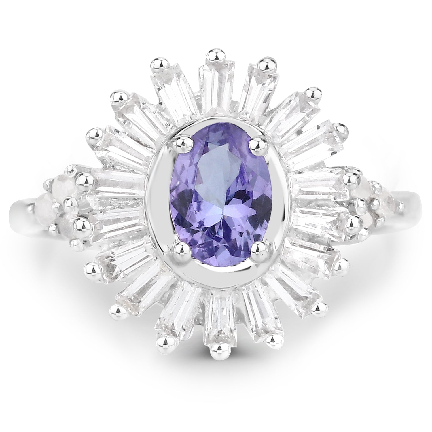 2.01 Carat Genuine Tanzanite and White Topaz .925 Sterling Silver Ring Bids.com